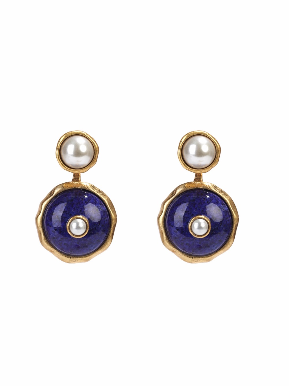 Gold and Blue Pearl Drop Earrings - Designer Style 925s silver posts